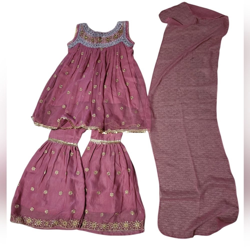 Pink Embroidered Sharara Suit For Girl